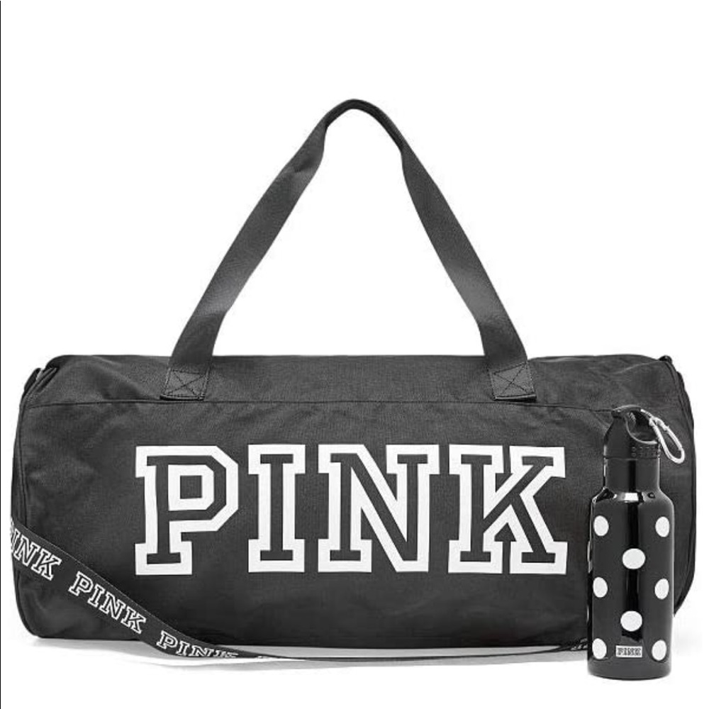 NWT V.S PINK Black duffle bag w. Water Bottle